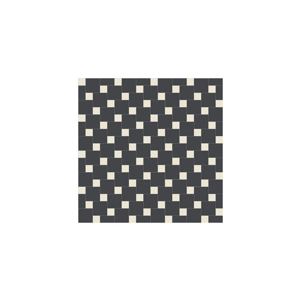 Geometric pattern of alternating warm white and black squares arranged in a staggered grid, creating a bold, modern optical effect.  