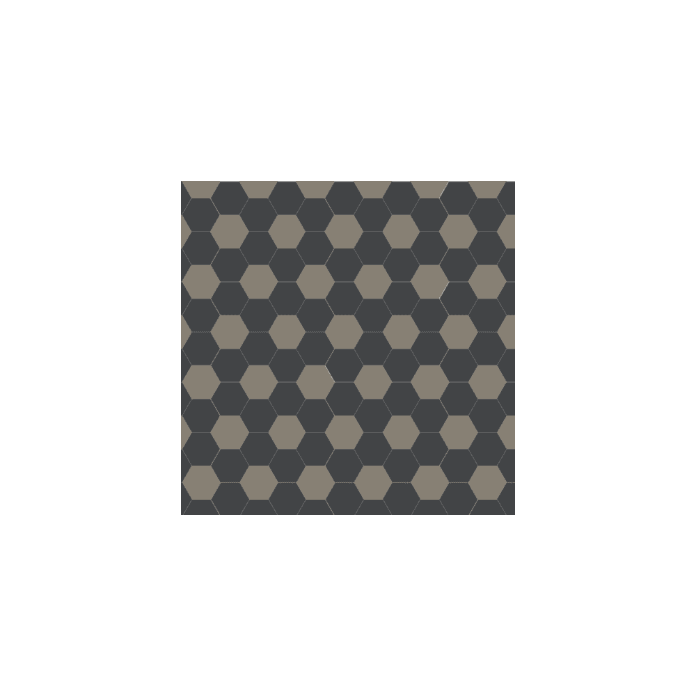 Victorian hexagonal tile pattern with alternating grey and black hexagons arranged in a geometric grid.   