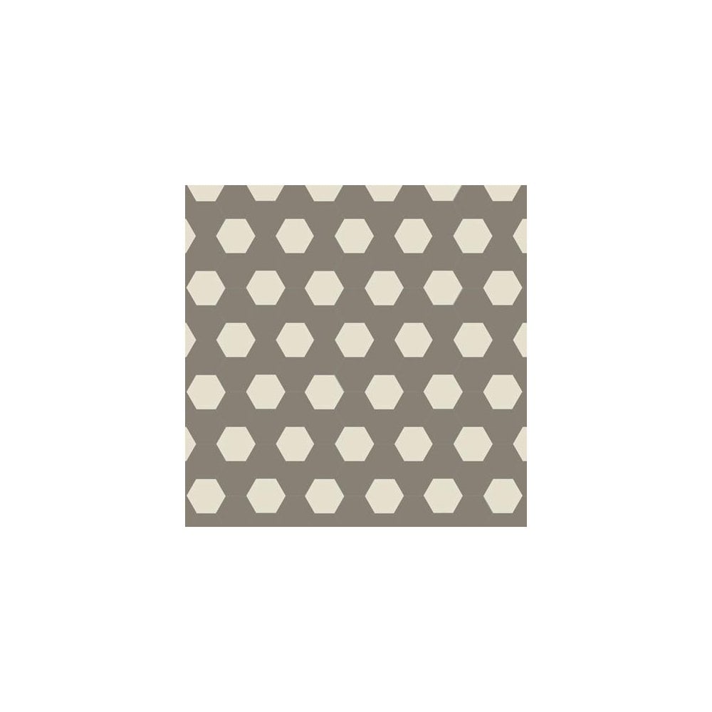 Hexagonal tile pattern with alternating grey and ivory-white tiles in a honeycomb design.  