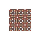 Classic cognac, black, brown and white tile design featuring interlocking geometric shapes in a traditional repeating pattern.   