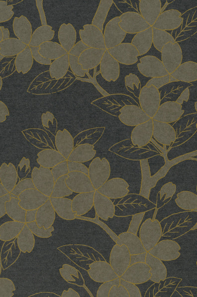 Little Greene's Camellia Wallpaper in Charcoal