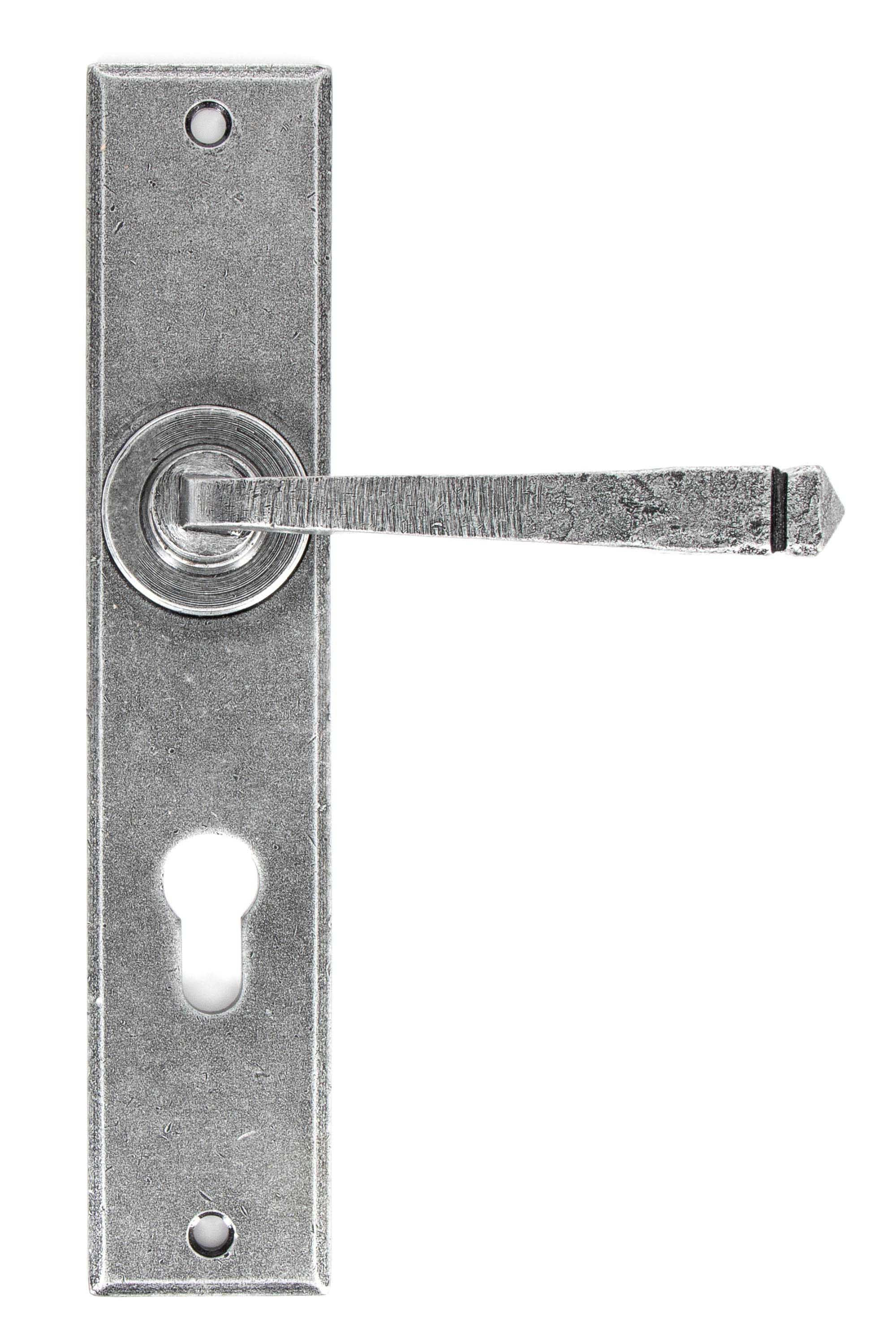 From The Anvil's Pewter Patina Large Avon Lever Euro Lock Set