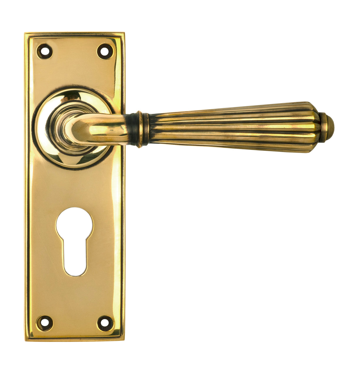 From The Anvil's Aged Brass Hinton Lever Euro Lock Set