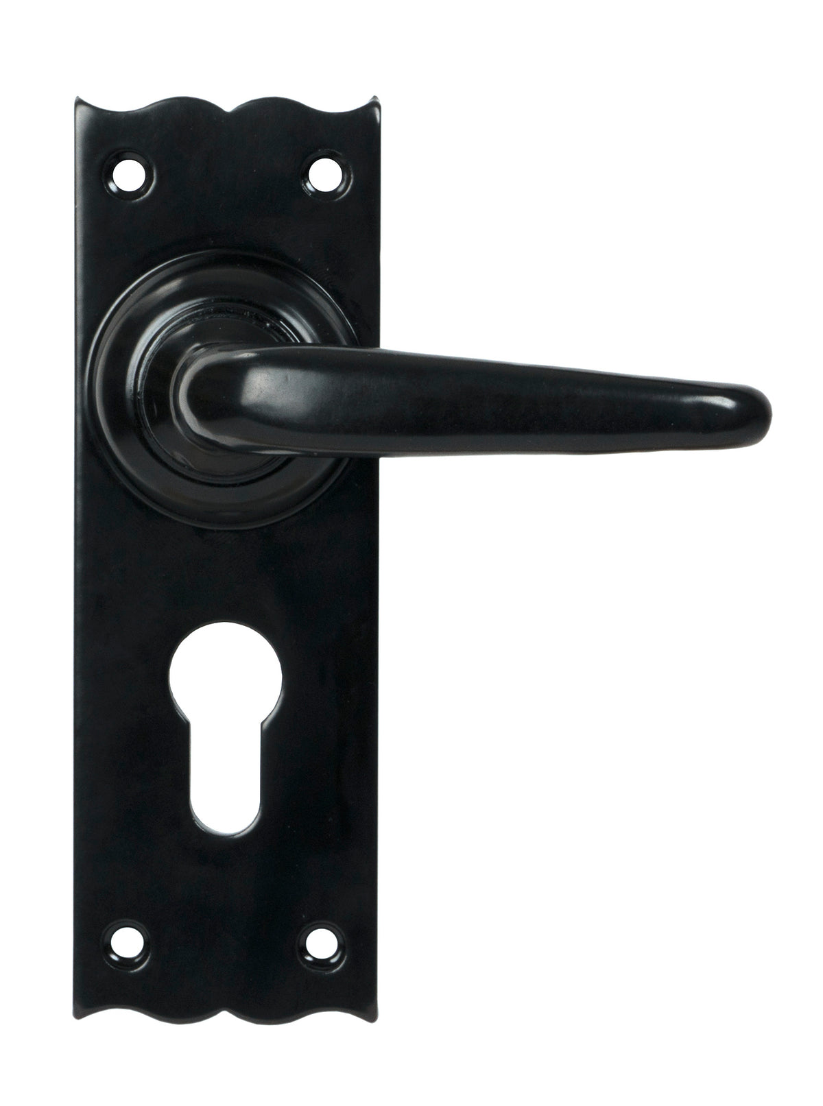 From The Anvil's Black Oak Lever Euro Lock Set