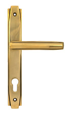 From The Anvil's Aged Brass Art Deco Slimline Lever Espag. Lock Set