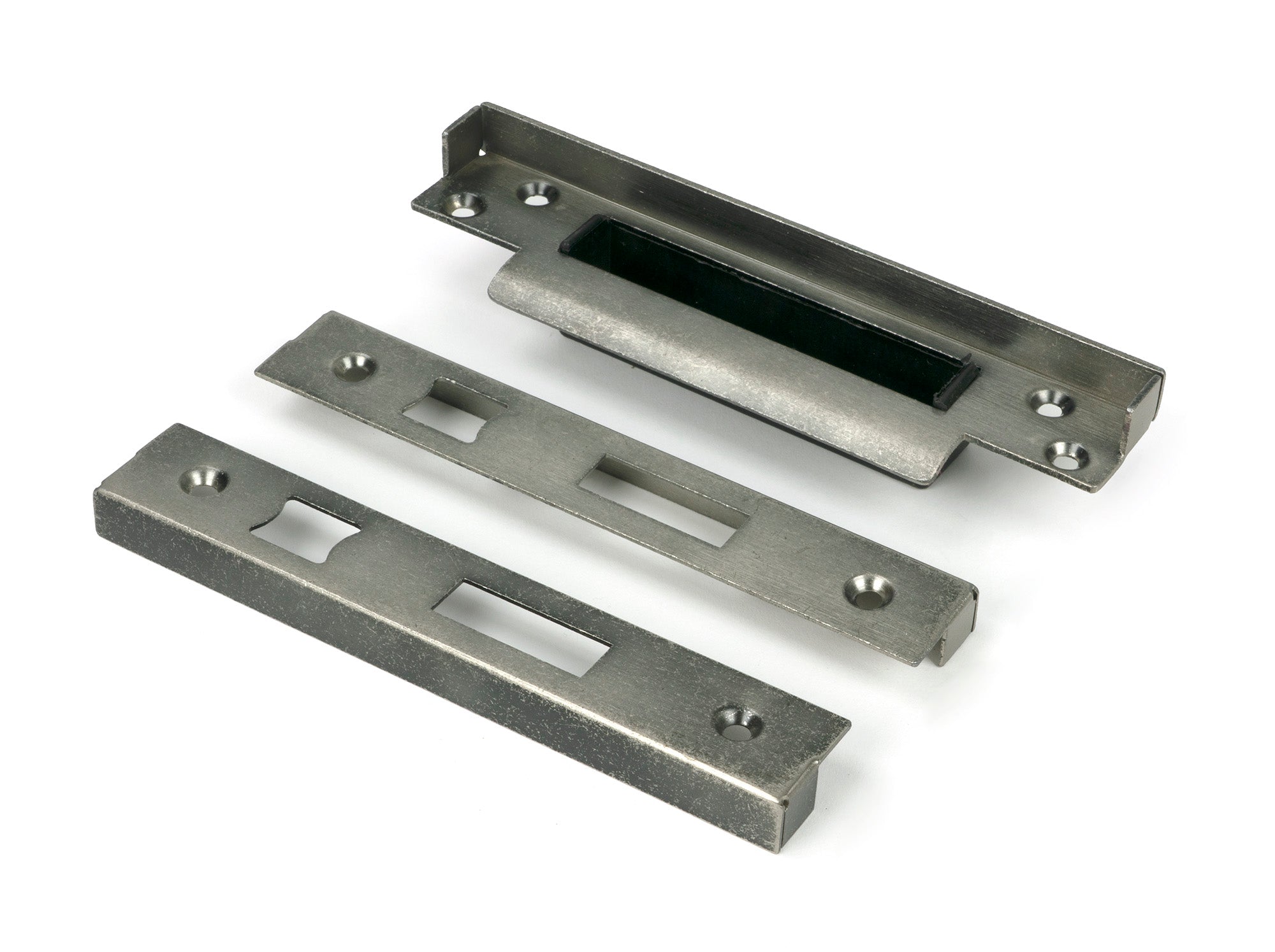 From The Anvil's Pewter Patina ½" Rebate Kit for Euro Sash Lock