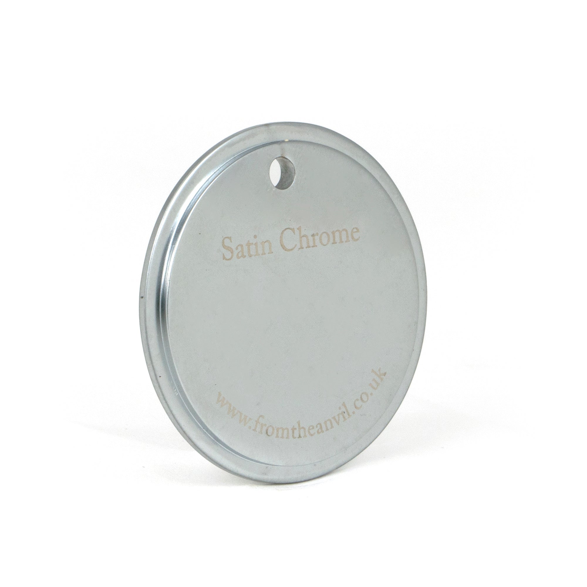 White background image of From The Anvil's Satin Chrome finish swatch