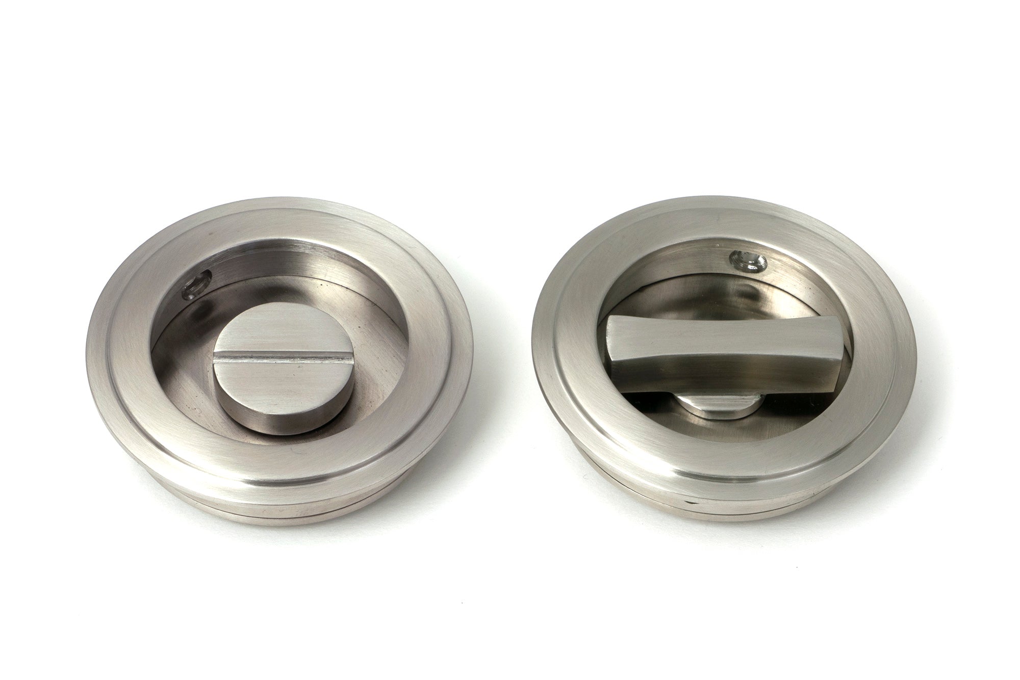 From The Anvil's Satin Marine SS (316) Art Deco Round Pull - Privacy Set