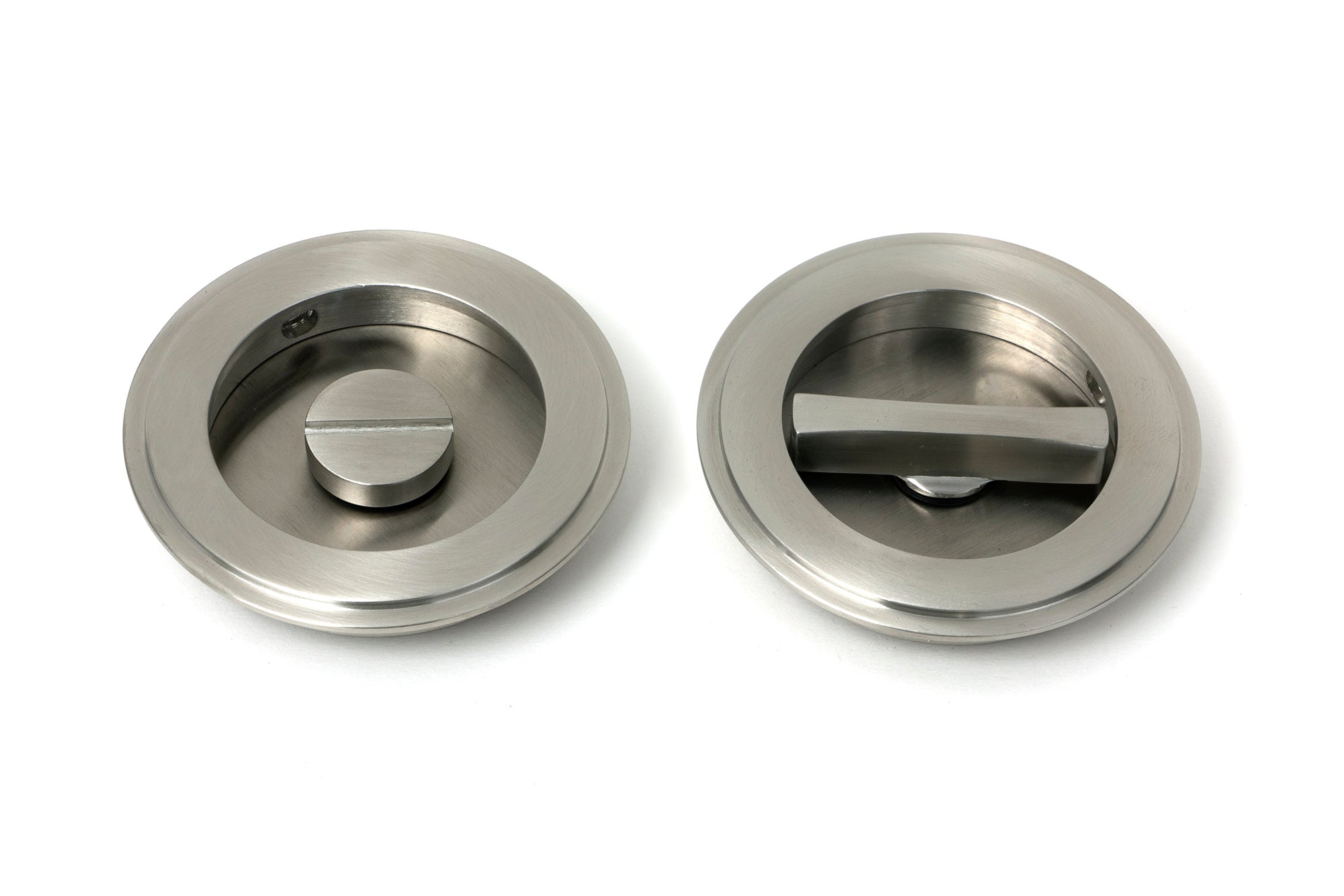 From The Anvil's Satin Marine SS (316) Art Deco Round Pull - Privacy Set