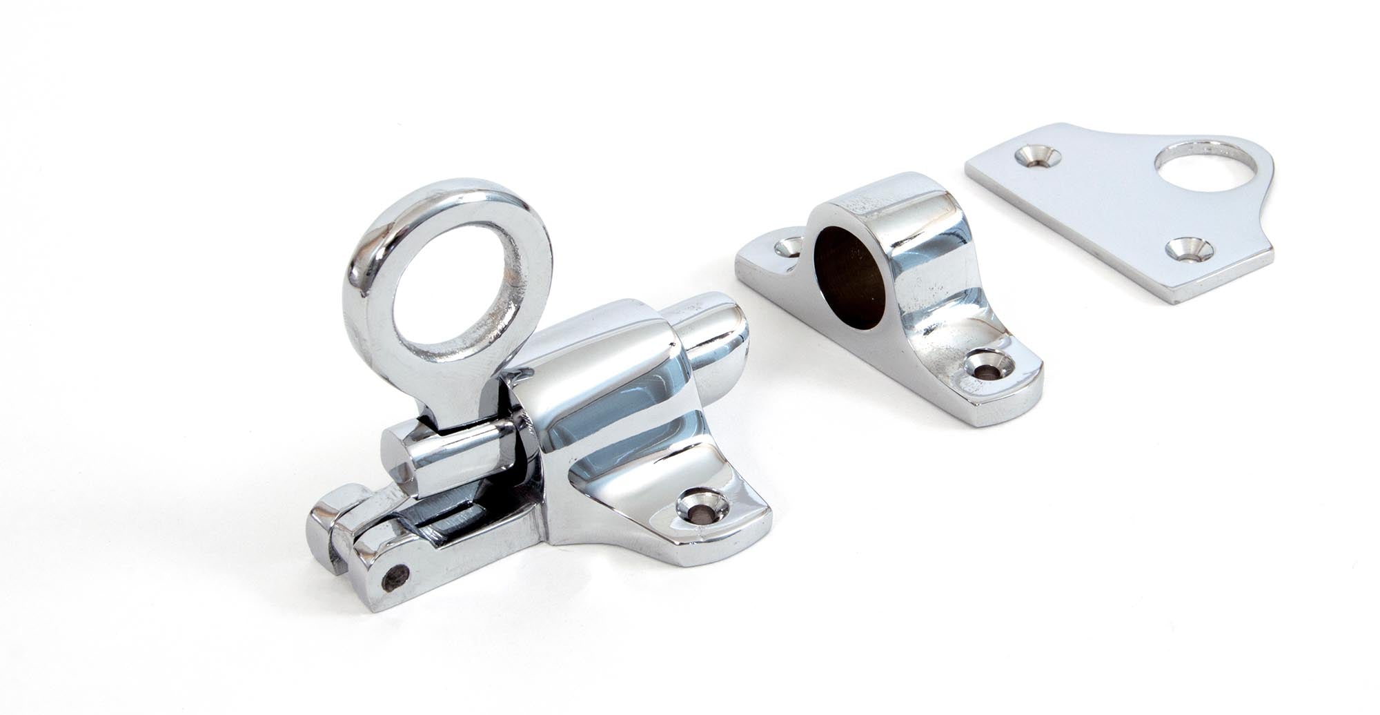 From The Anvil's Polished Chrome Fanlight Catch with Two Keeps