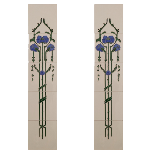 Set of 10 Blue Flower On Bone Tiles