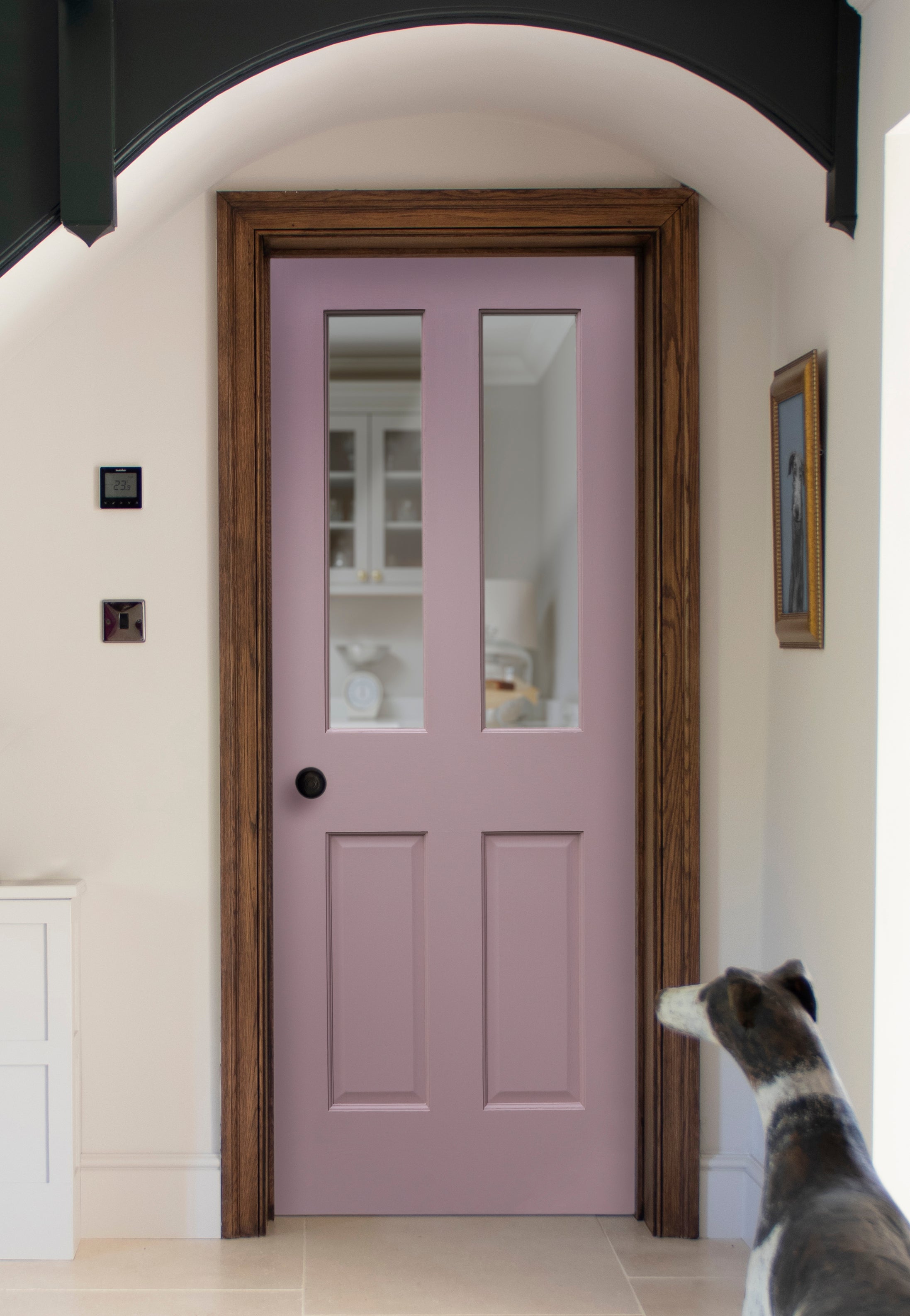 Hand Finished 4 Panel Glazed Oak Door in Sulking Room Pink