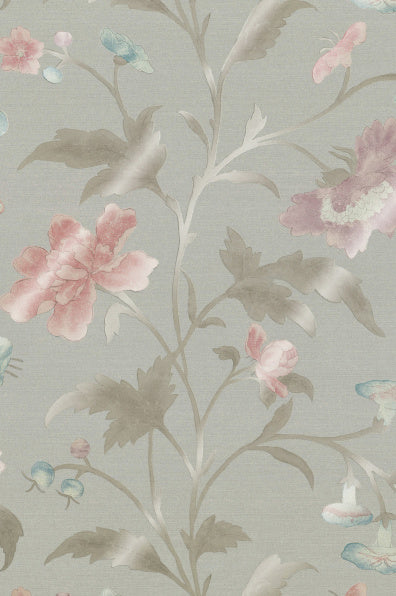 Little Greene's China Rose Wallpaper in French Grey Lustre