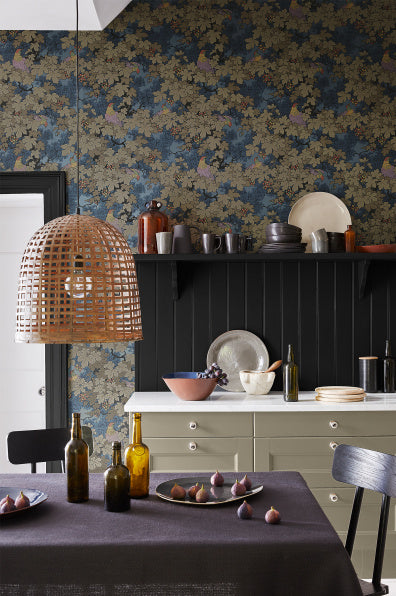 Little Greene's Vine Wallpaper in Bleu