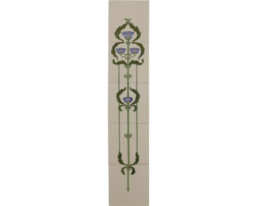 Set of 10 Blue Flowers W/Swags Tiles