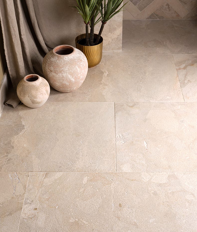 Ca'Pietra's Enki Limestone Velvet Finish Tiles