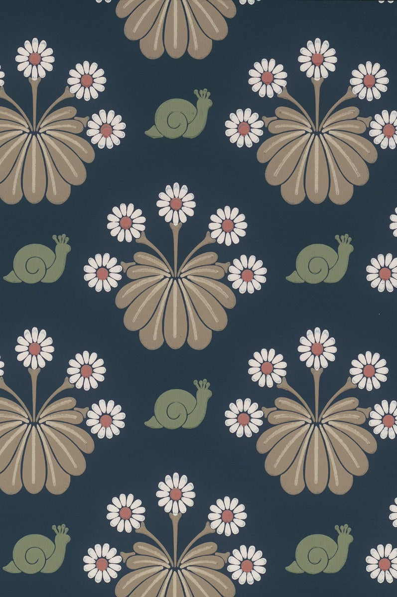 Little Greene's Burges Snail Wallpaper in Dark Blue