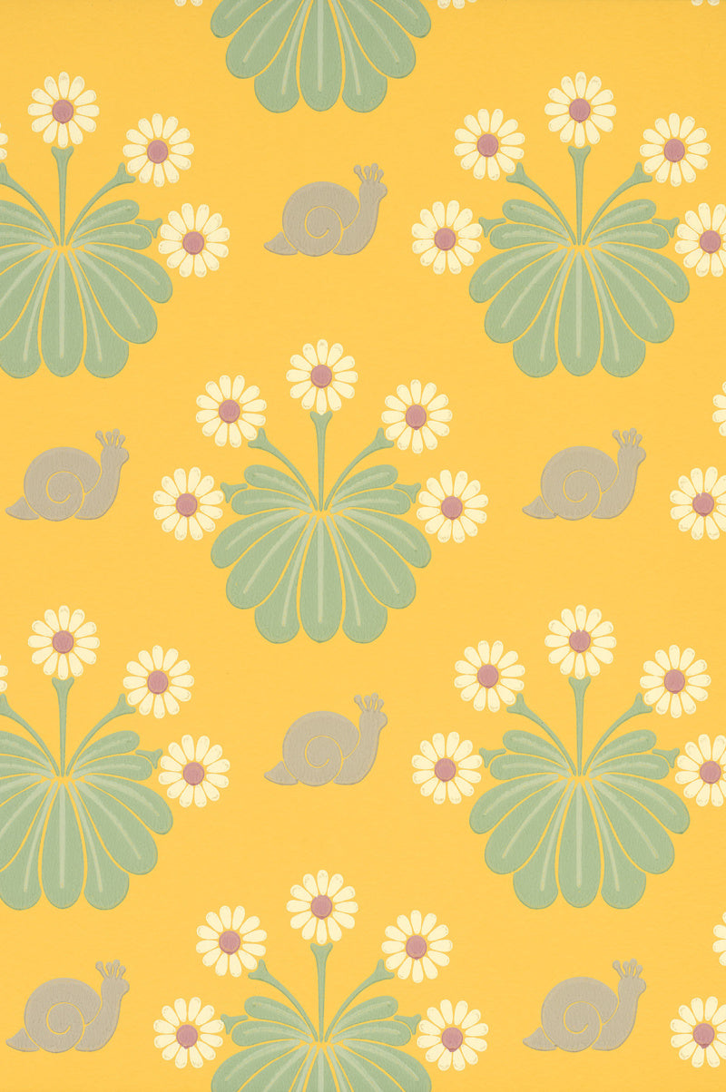Little Greene's Burges Snail Wallpaper in Lemon