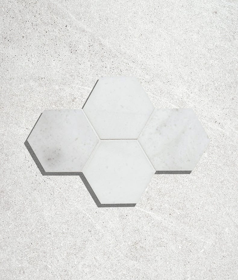 Ca'Pietra's Long Island Marble Honed Large Hexagon Tiles