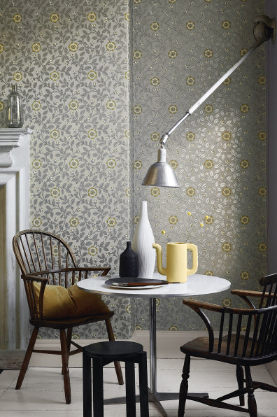 Little Greene's Richmond Green Wallpaper in Platinum