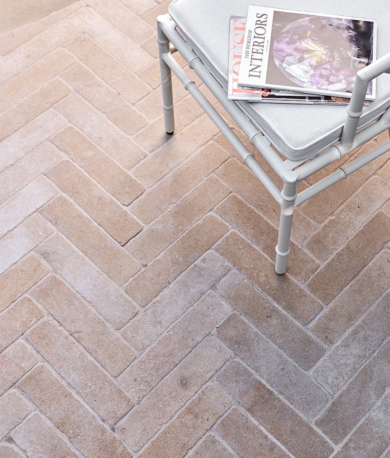 Ca'Pietra's Buscot Limestone Parquet Tumbled & Etched Tiles