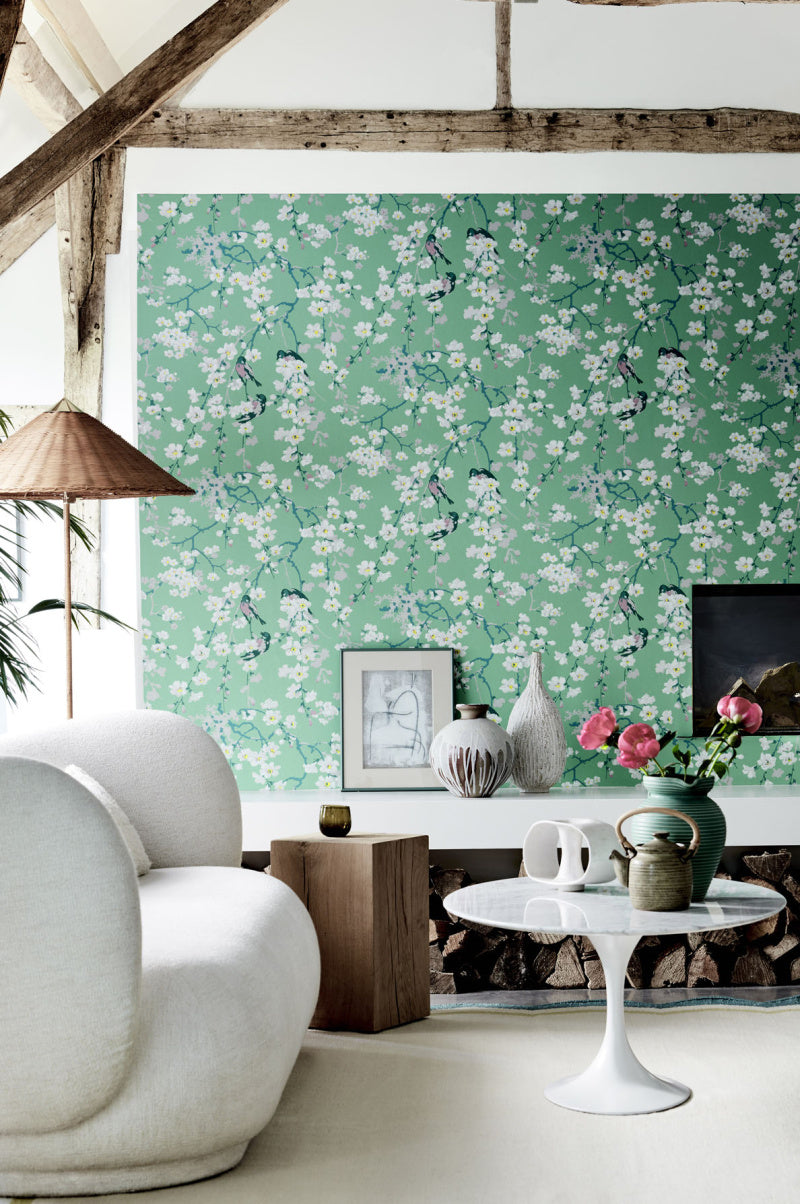 Little Greene's Massingberd Blossom Wallpaper in Verditer