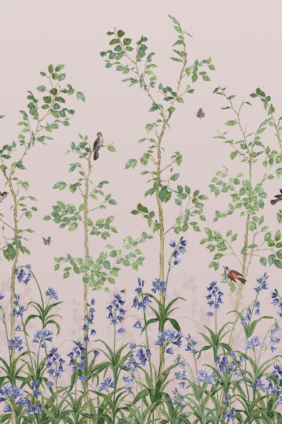 Little Greene's Bird & Bluebell  Wallpaper in China Clay