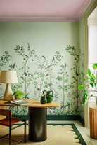 Little Greene's Bird & Bluebell  Wallpaper in Pea Green