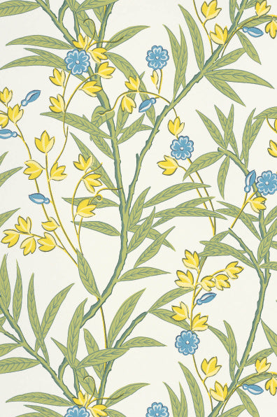 Little Greene's Bamboo Floral Wallpaper in Blue Verditer