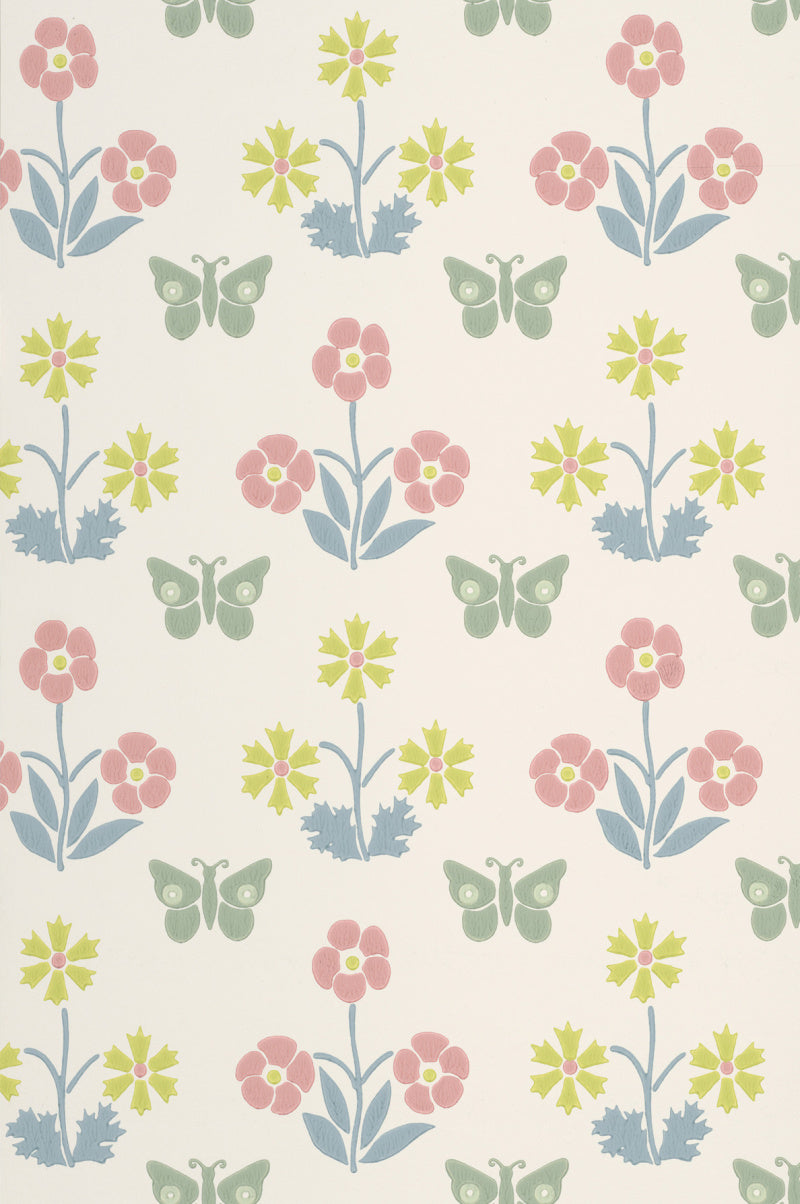 Little Greene's Burges Butterfly Wallpaper in Slaked Lime