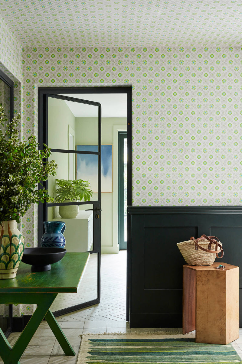 Little Greene's Ditsy Block Wallpaper in Phthalo