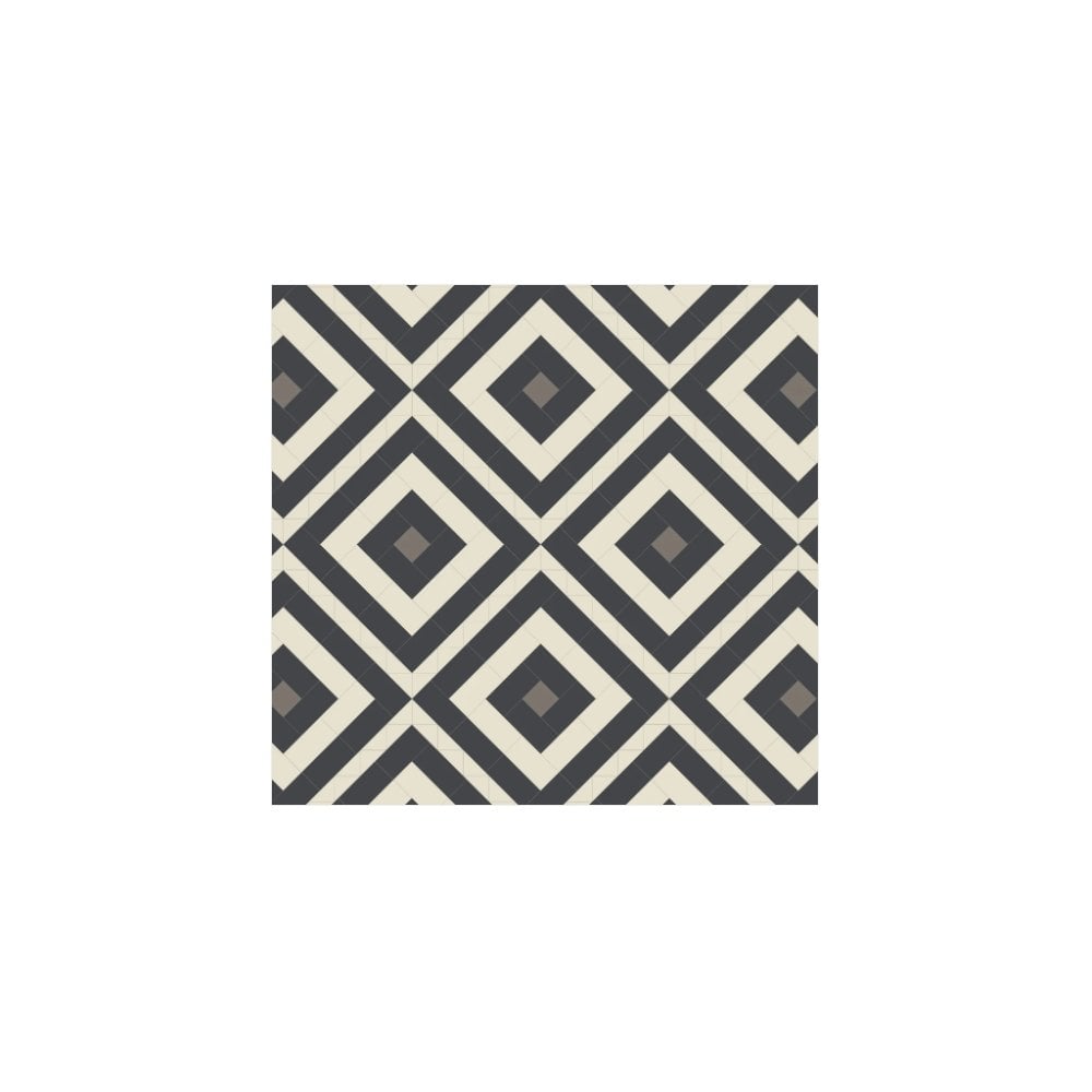 Geometric tile design with interlocking black, warm white and anthracite diamond patterns for a bold, modern look. 