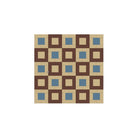  Geometric pattern of alternating, red-framed cognac-beige squares arranged in a precise grid, with dark blue accents, creating a layered, three-dimensional effect.  