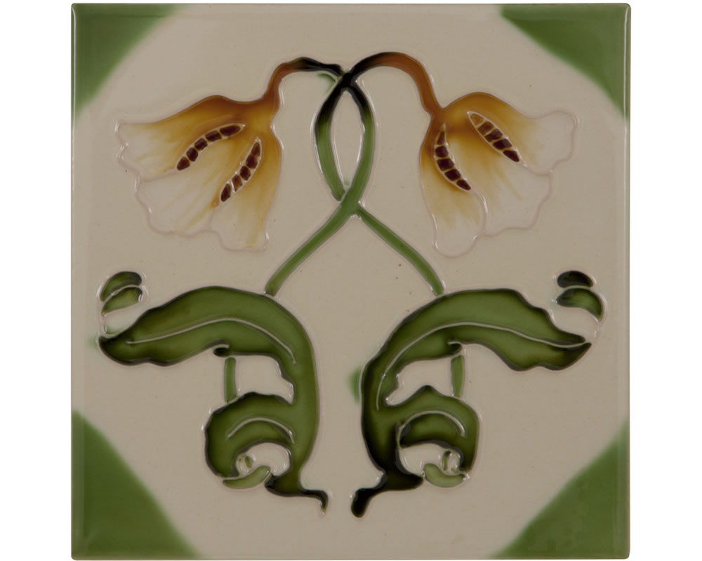 Set of 10 Orange Tulip Dark Green Leaf Tiles