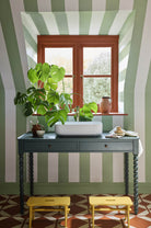 Little Greene's Broad Stripe Wallpaper in Pea Green