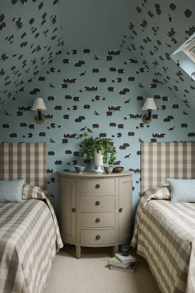 Little Greene's Nip & Lassie Wallpaper in Celestial Blue