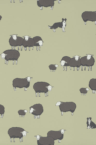 Little Greene's Nip & Lassie Wallpaper in Kitchen Green