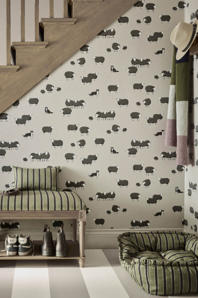 Little Greene's Nip & Lassie Wallpaper in Slaked Lime Dark