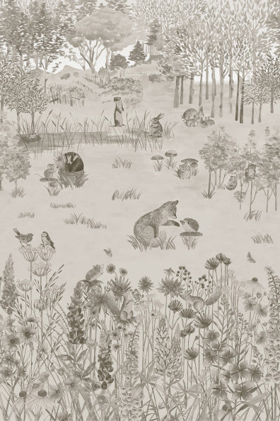 Little Greene's Potter's Woodland Wallpaper in Stone