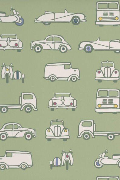 Little Greene's Road Trip Wallpaper in Pea Green