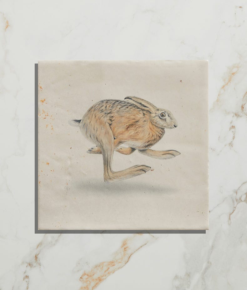 Ca'Pietra's Wiltshire Hares Ceramic Tiles by Joanna May