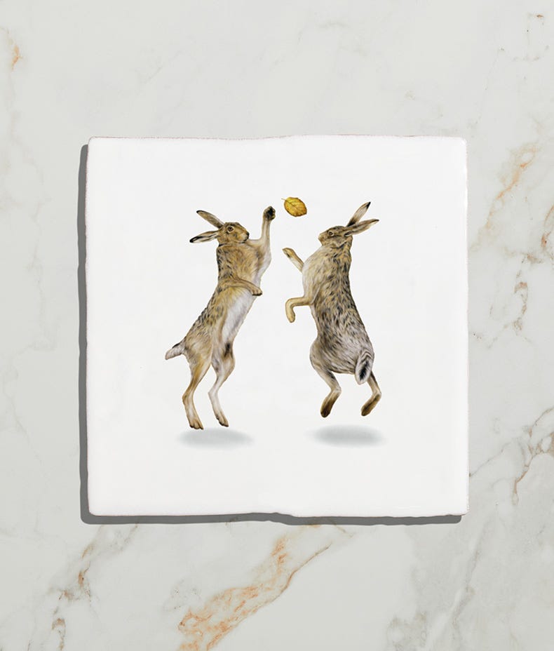 Ca'Pietra's Wiltshire Hares Ceramic Tiles by Joanna May