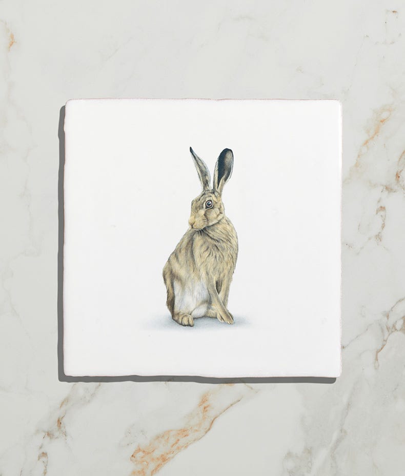 Ca'Pietra's Wiltshire Hares Ceramic Tiles by Joanna May