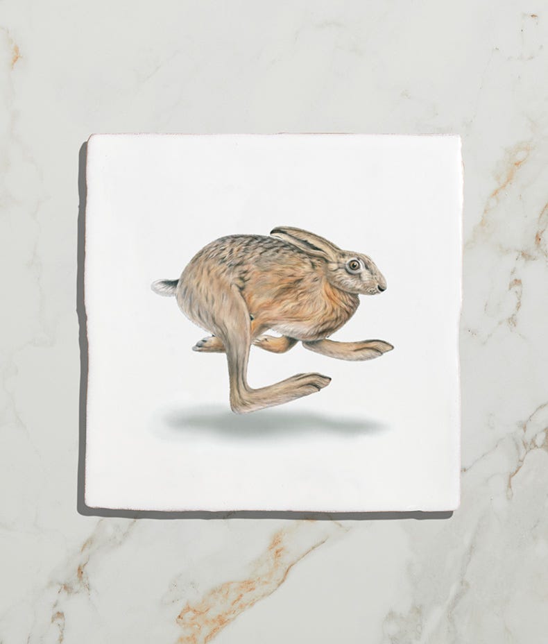 Ca'Pietra's Wiltshire Hares Ceramic Tiles by Joanna May